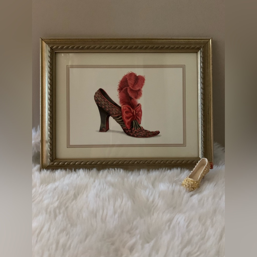 FIONA SAUNDERS Charlotte Shoe (S616) SLVR framed Art in gold fram…